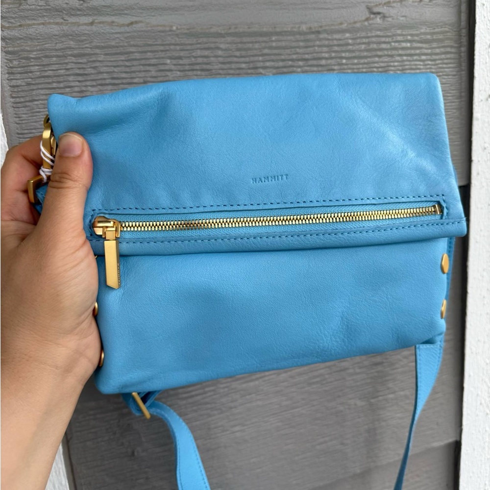 Hammitt VIP Med Crossbody In Sea Sprite Blue/Brushed Gold Purse Bag